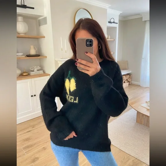 FROM PARIS FRANCE  🇫🇷 BOHO LOOSE FIT LEMON SWEATER - Picture 2 of 2